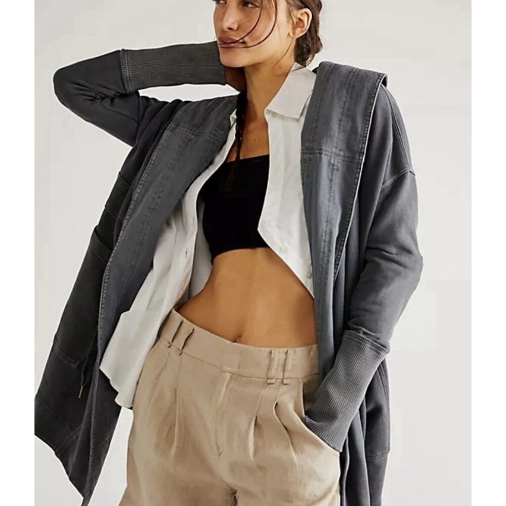 Free People Womens Oversized Brentwood Hoodie Cardigan Size M Boho Military